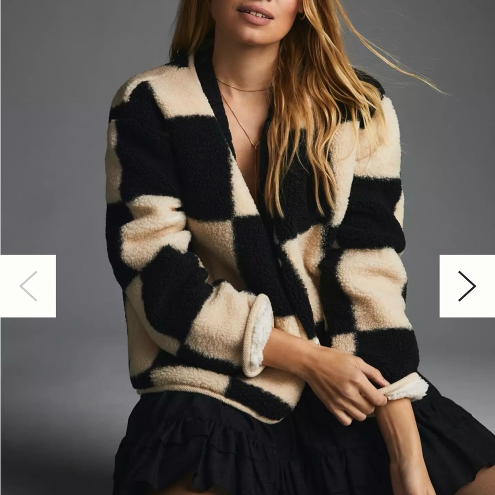Anthropologie Faux Shearling Checkered Black and Cream Women's Jacket
